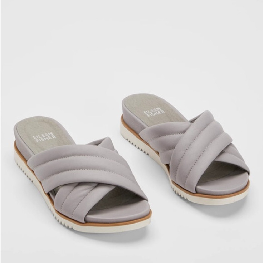 Eileen Fisher Kye Nappa Leather Slide Sandal in Gray